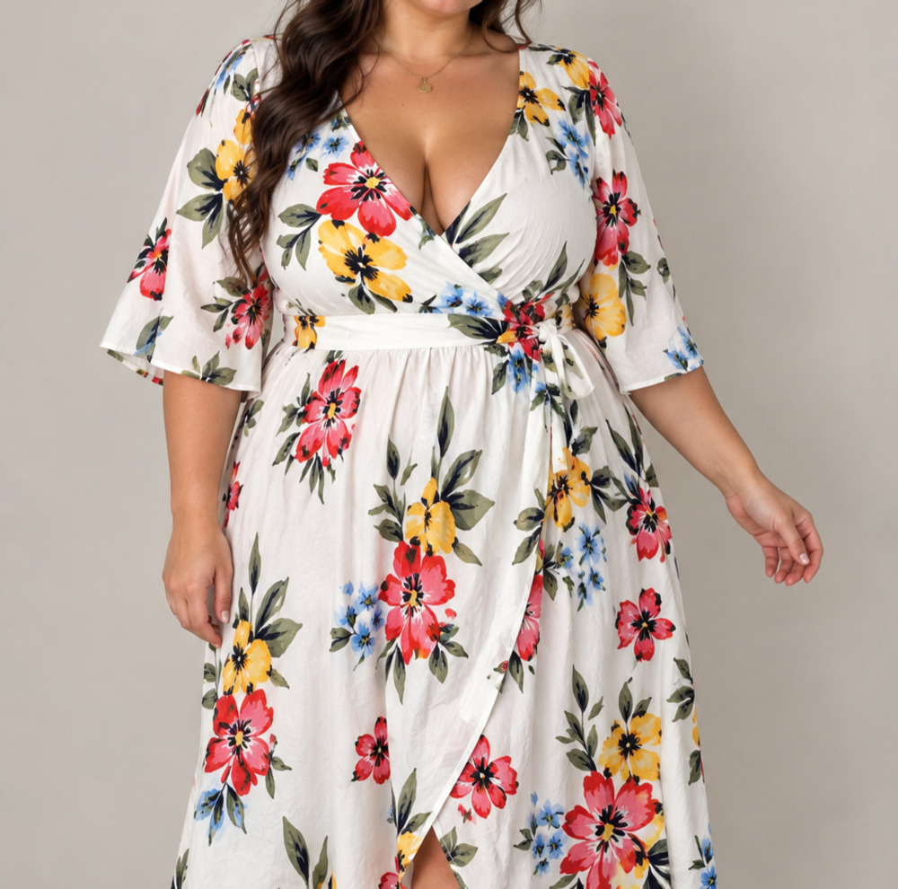 Old Navy 3X Plus Floral Wrap Maxi Dress White Kimono Sleeve Boho NWT